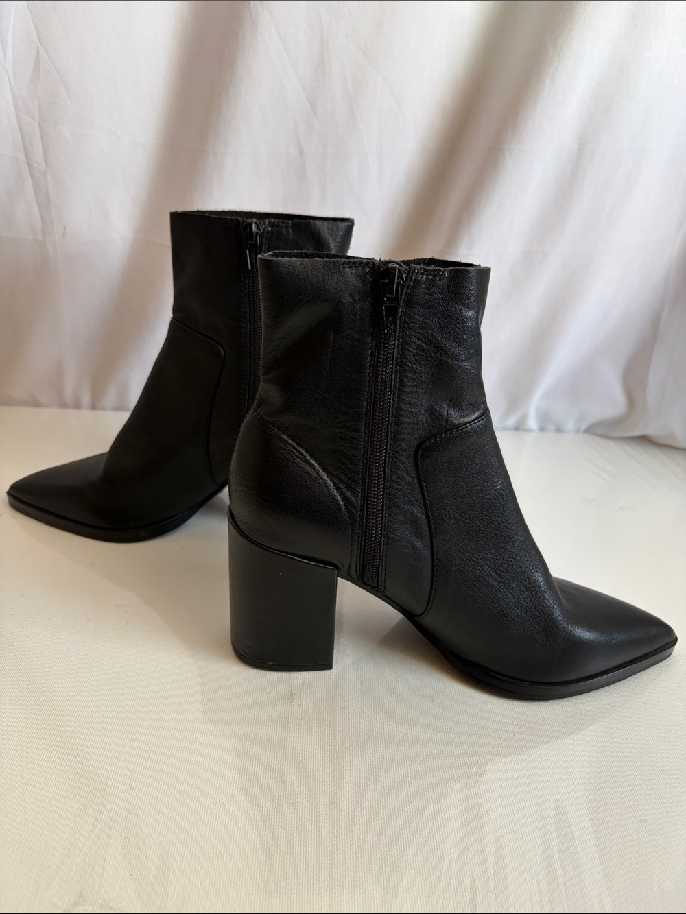Tony Bianco Black Leather Pointed Toe Block Heel Ankle Boots